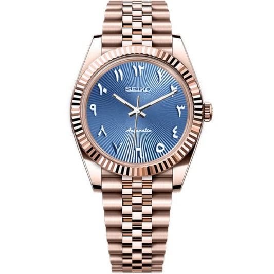 Seiko Datejust Textured Arabic Rose Gold Mod - Blue