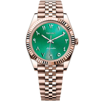 Seiko Datejust Textured Arabic Rose Gold Mod - Green