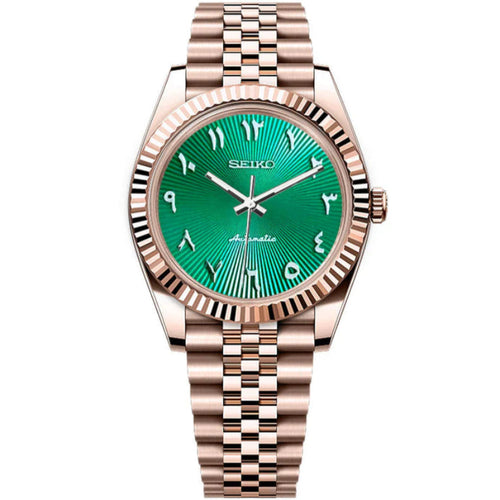 Seiko Datejust Textured Arabic Rose Gold Mod - Green