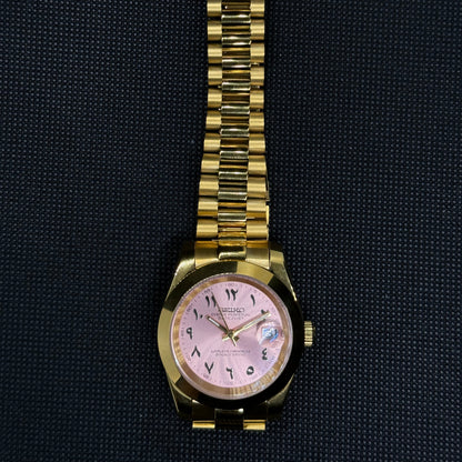 Seiko Datejust Arabic Gold Mod - Baby Pink - Tempus Mods