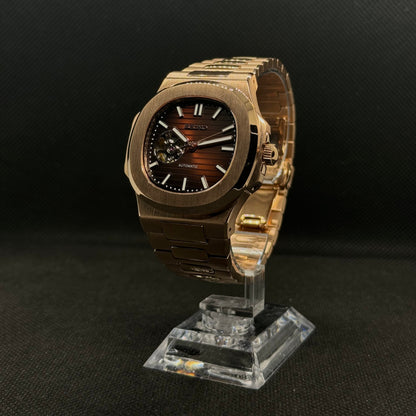 Seiko Nautilus Rose Gold Open Heart Mod - Chocolate - Tempus Mods