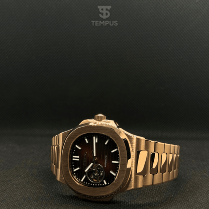 Seiko Nautilus Rose Gold Open Heart Mod - Chocolate - Tempus Mods